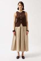 Buttoned Textured Brown Vest
