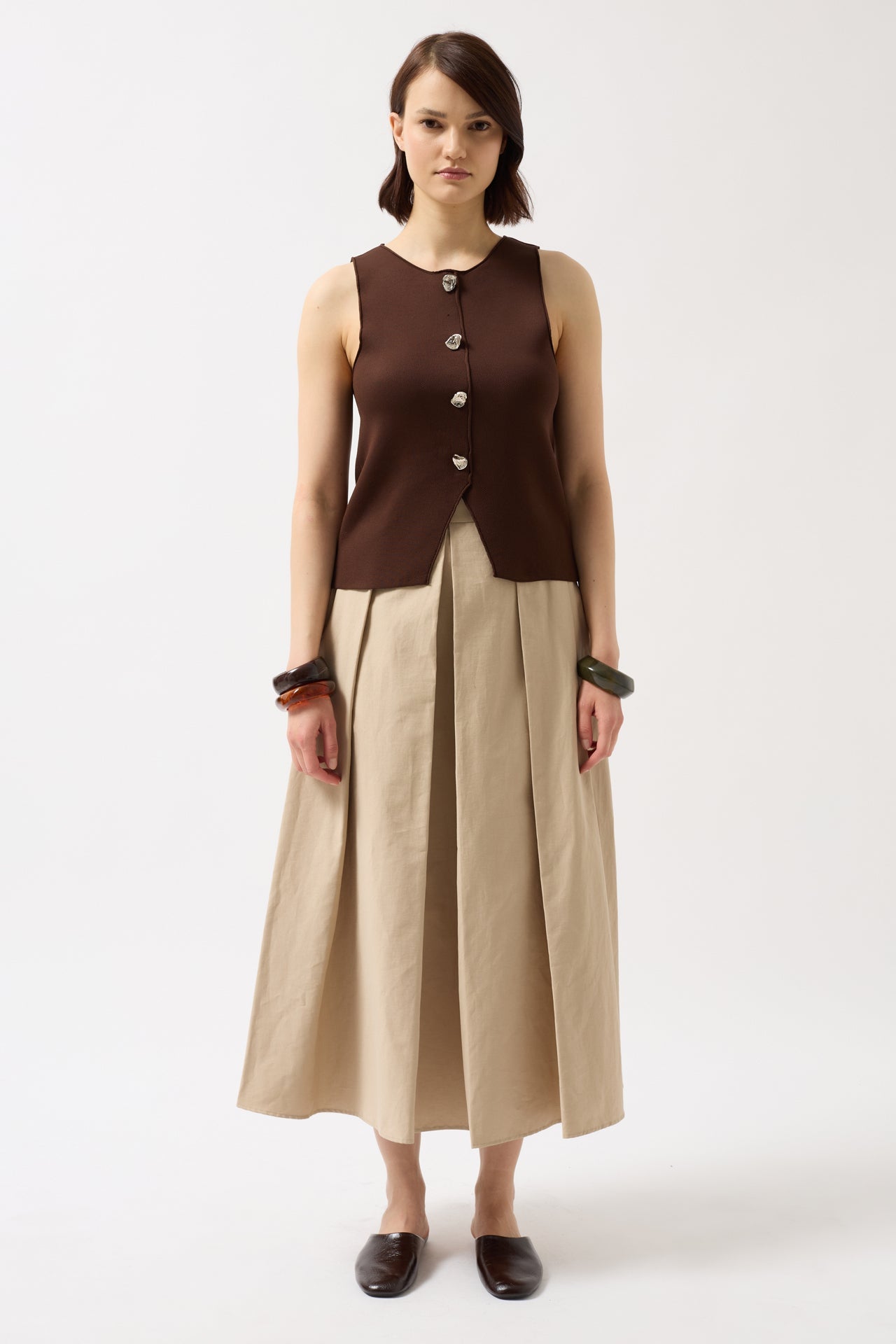 Buttoned Textured Brown Vest