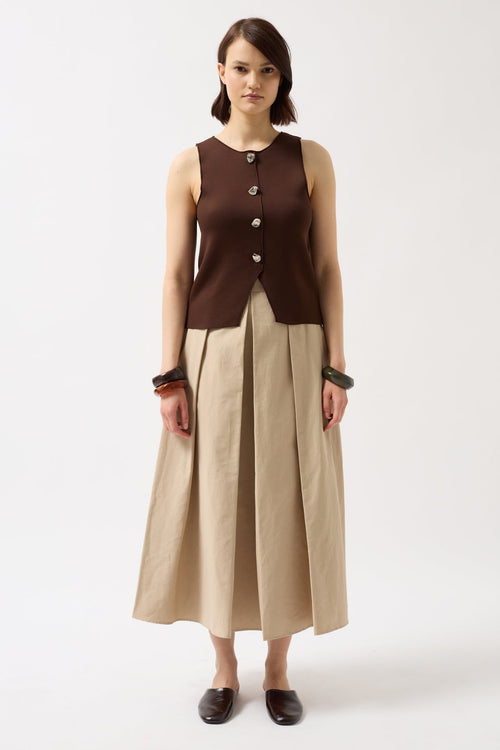 Buttoned Textured Brown Vest