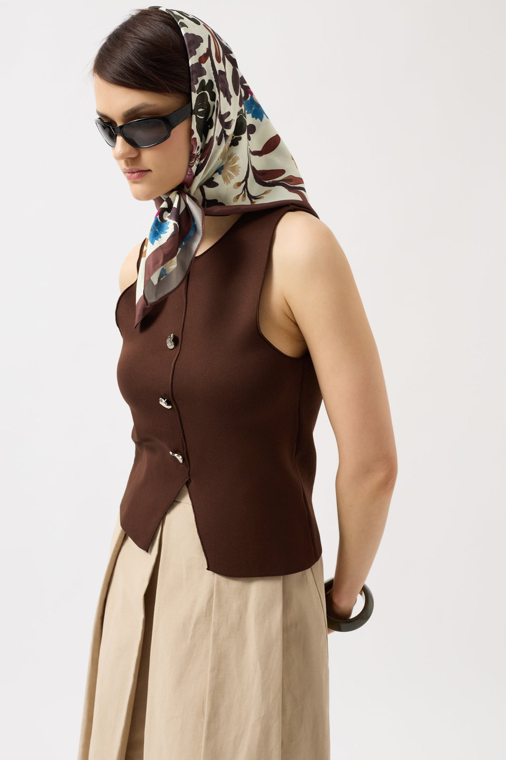 Buttoned Textured Brown Vest