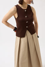 Buttoned Textured Brown Vest