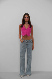 Buttoned Fuchsia Crop Vest