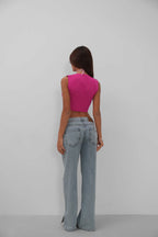 Buttoned Fuchsia Crop Vest