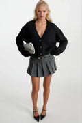 Buttoned Black Knit Knit Cardigan