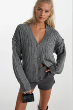 Buttoned Anthracite Knit Knit Cardigan