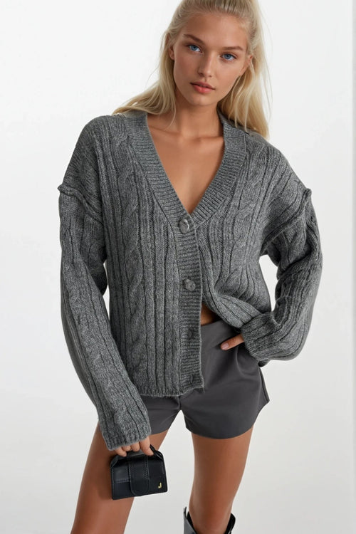 Buttoned Anthracite Knit Knit Cardigan