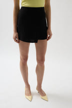 Buttoned Black Linen Skirt