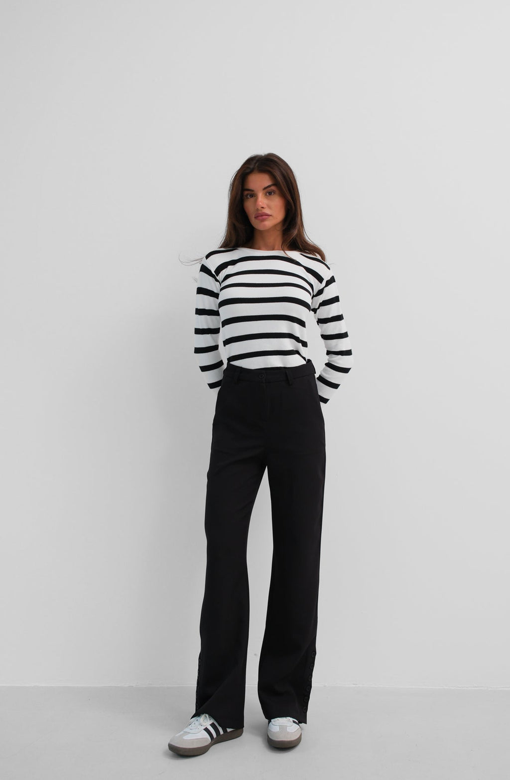 Buttoned Slit Detail Black Pants