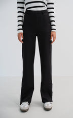 Buttoned Slit Detail Black Pants