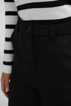 Buttoned Slit Detail Black Pants