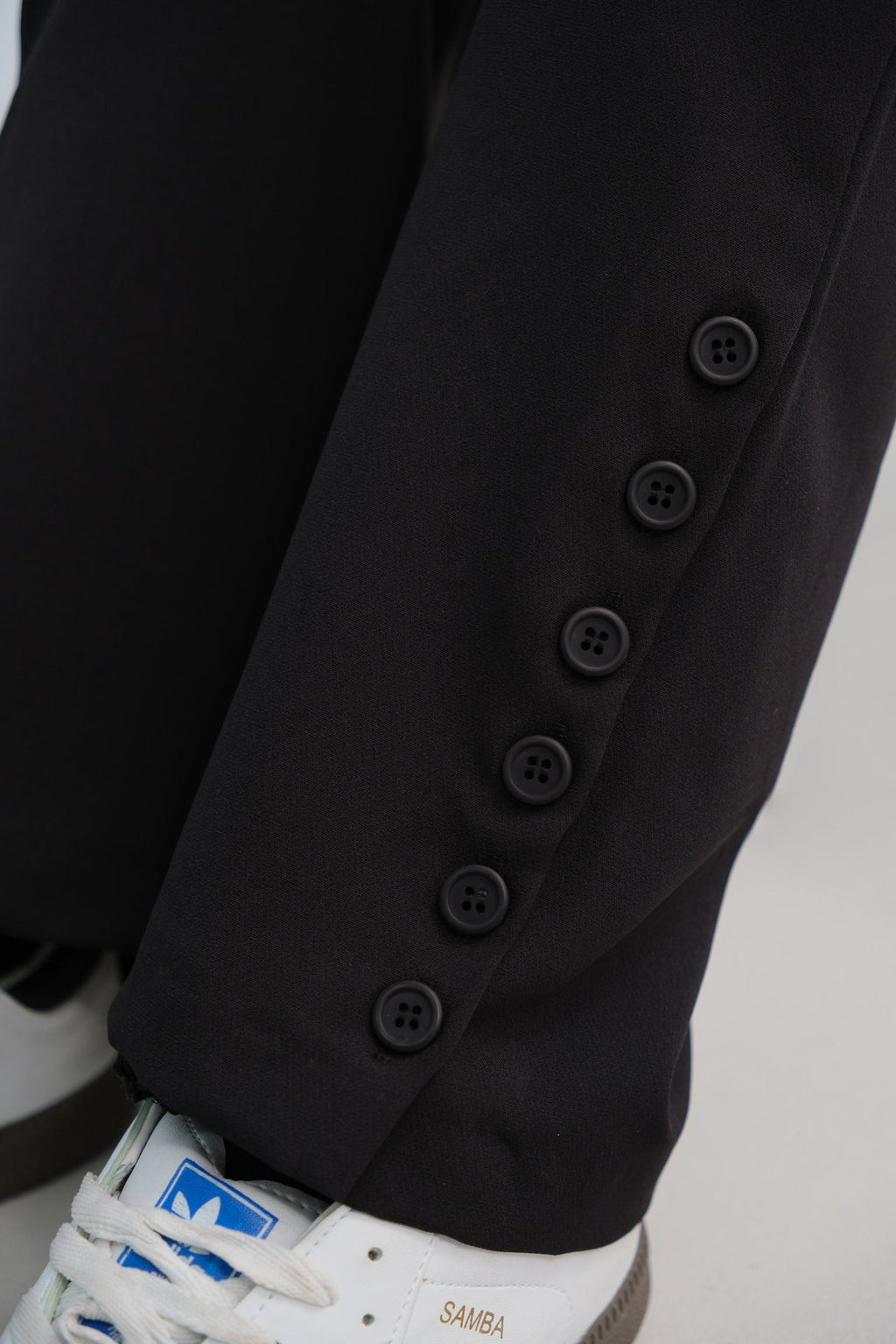 Buttoned Slit Detail Black Pants