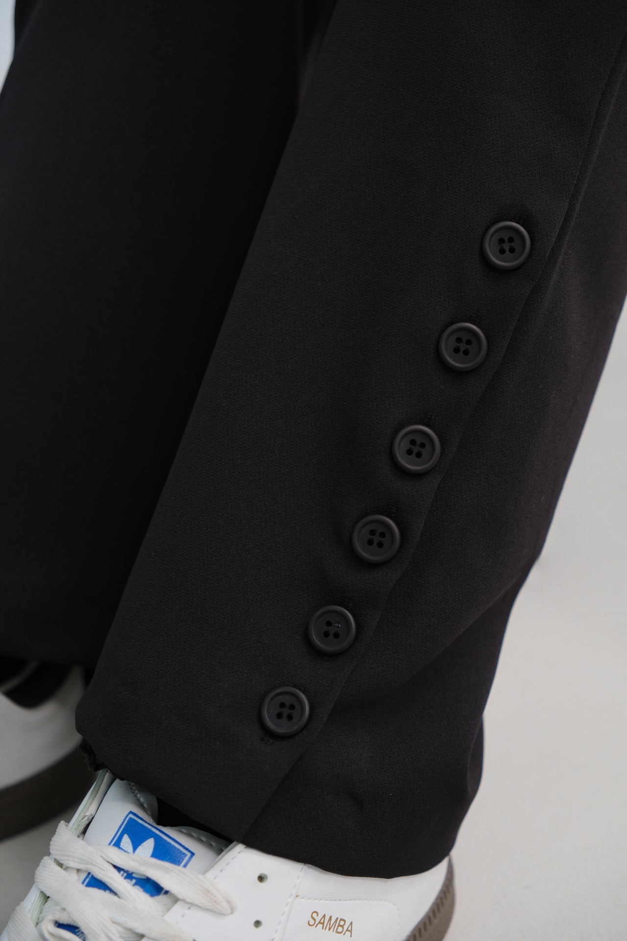 Buttoned Slit Detail Black Pants