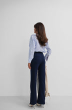 Buttoned Slit Detail Navy Pants