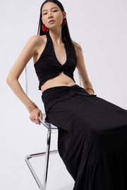 Black Crop with Knot Detail Ruffle