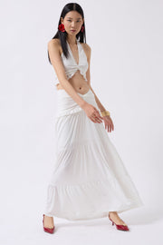 Knot Detail Ruffle Ecru Crop