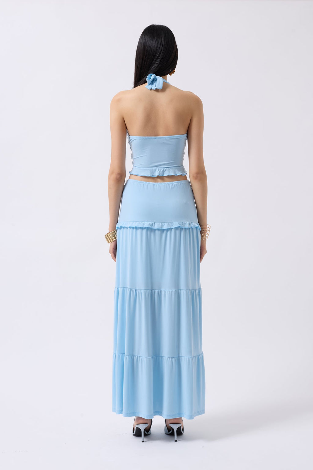 Knot Detail Ruffled Baby Blue Crop