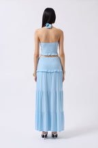 Knot Detail Ruffled Baby Blue Crop