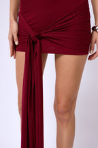 Dugum Detail Halter Collar Mini Burgundy Dress