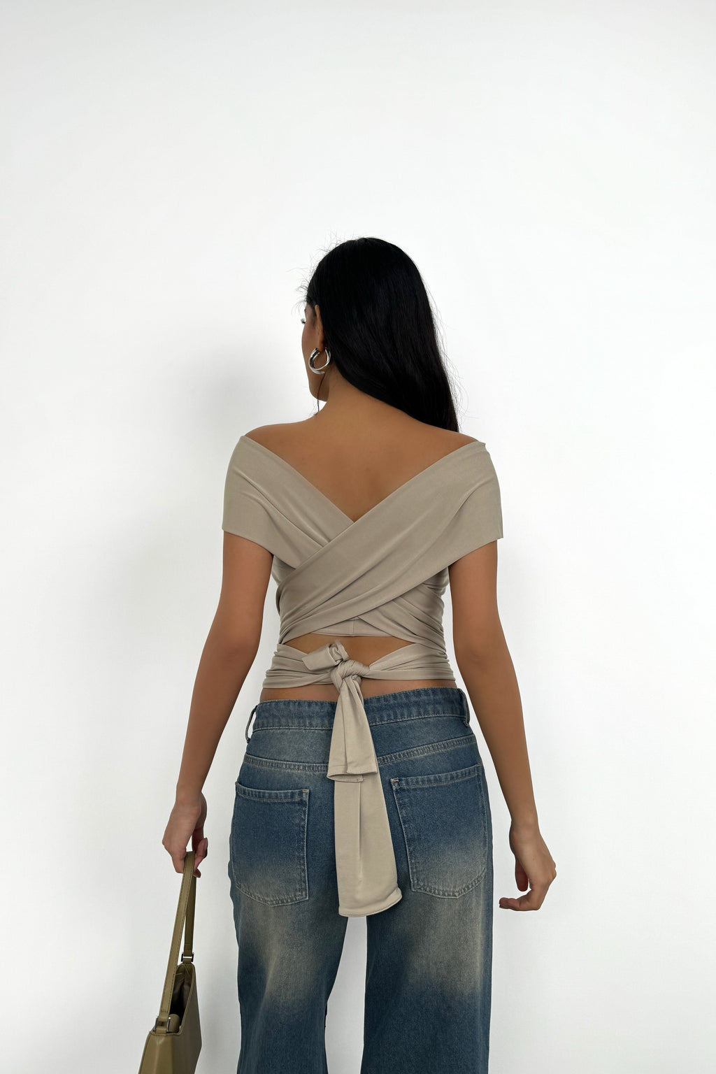 Knot Detay Strapless Beige Crop Blouse