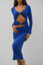 Knot Detail Midi Length Saxe Blue Dress