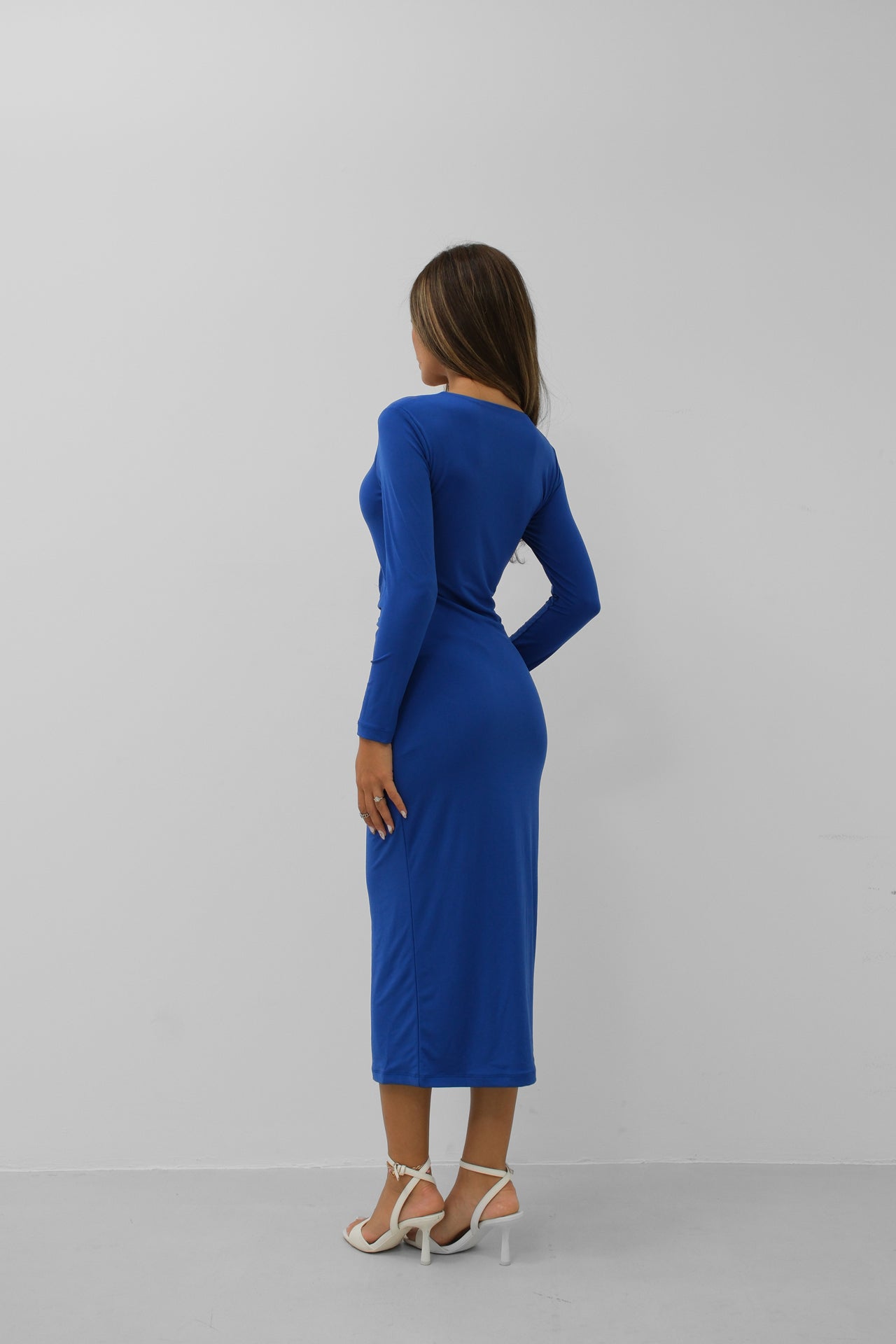 Knot Detail Midi Length Saxe Blue Dress