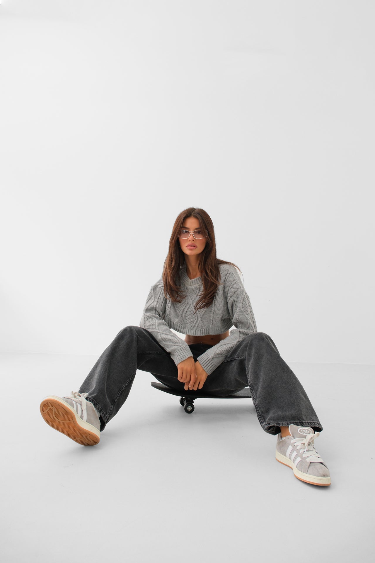 Low Waist Double Buttoned Gray Wide Leg Jeans