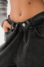 Low Waist Double Buttoned Gray Wide Leg Jeans