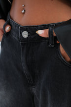 Low Waist Knee Fold Detail Gray Jeans