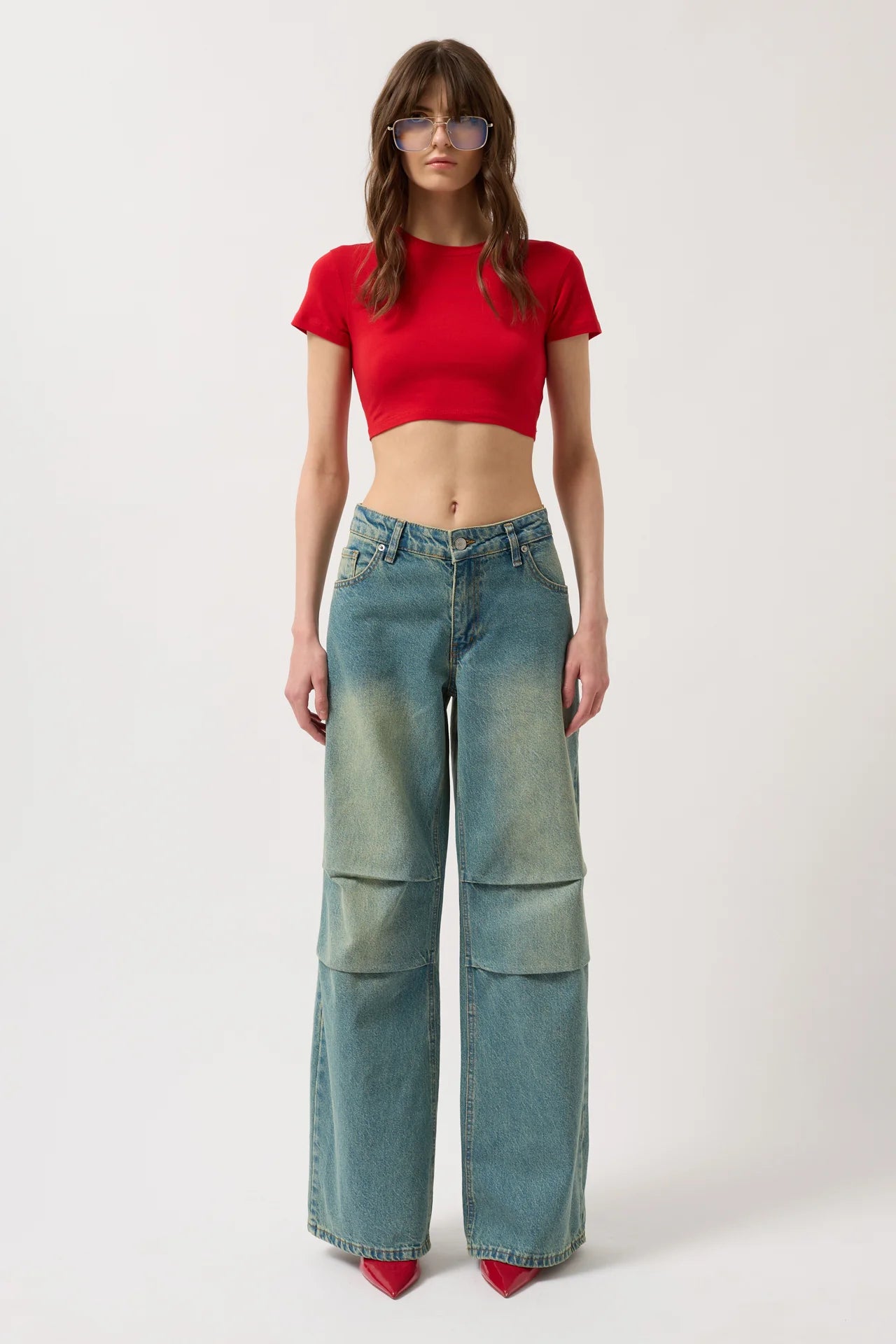 Low Waist Knee Fold Blue Jeans