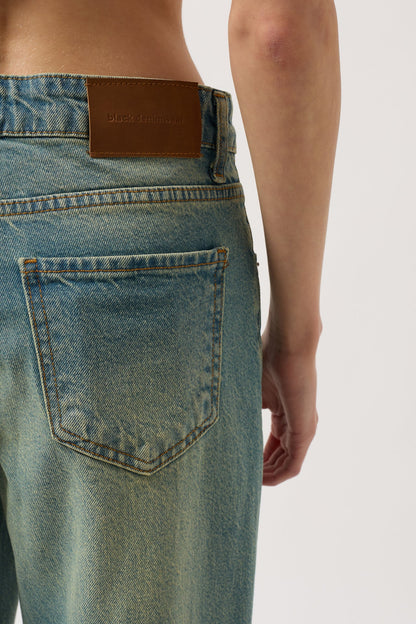 Low Waist Knee Fold Blue Jeans