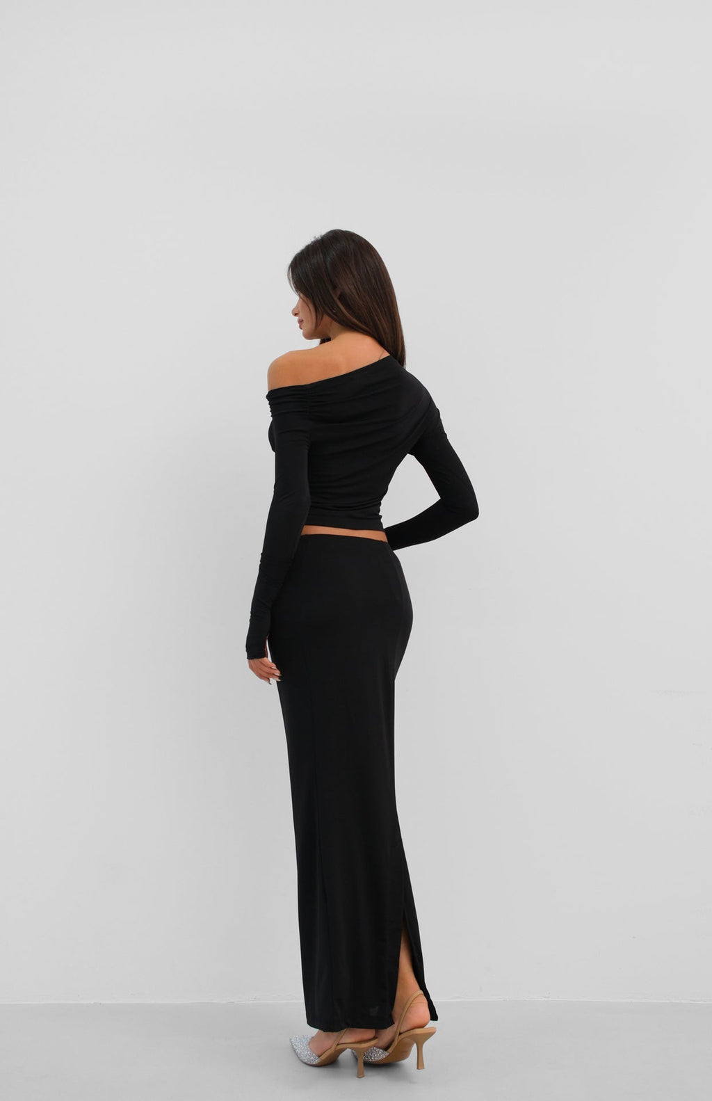Low Waist Black Maxi Skirt
