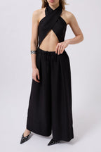 Low Waist Oversize Linen Black Pants