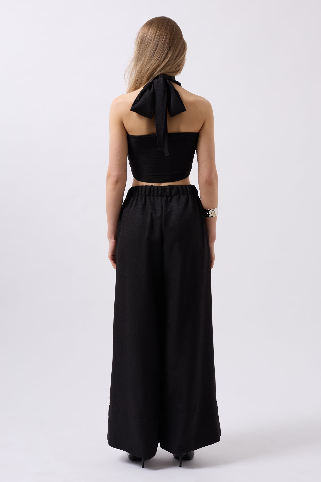 Low Waist Oversize Linen Black Pants