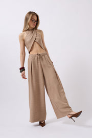 Low Waist Oversized Linen Mink Trousers