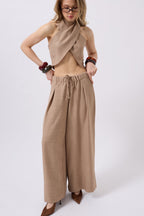 Low Waist Oversize Linen Mink Pants