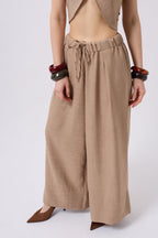 Low Waist Oversize Linen Mink Pants