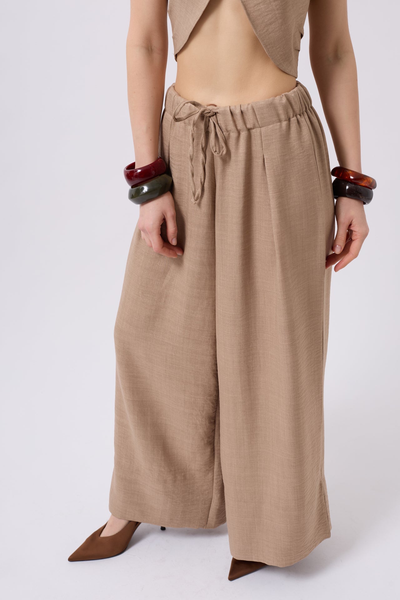 Low Waist Oversize Linen Mink Pants