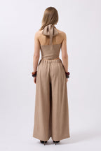 Low Waist Oversize Linen Mink Pants