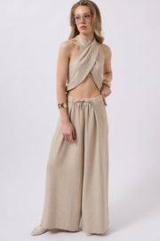 Low Waist Oversized Linen Stone Trousers