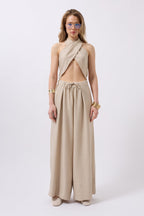 Low Waist Oversize Linen Stone Pants