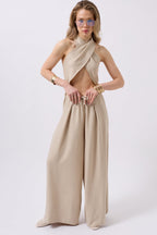 Low Waist Oversize Linen Stone Pants