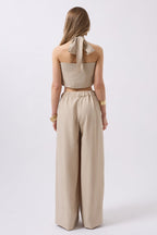 Low Waist Oversize Linen Stone Pants