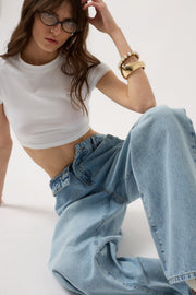 Low Waist Straight Blue Jeans