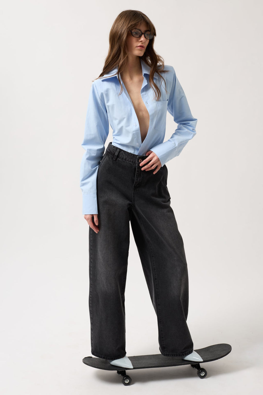 Dusuk Bel Straight Black Jeans