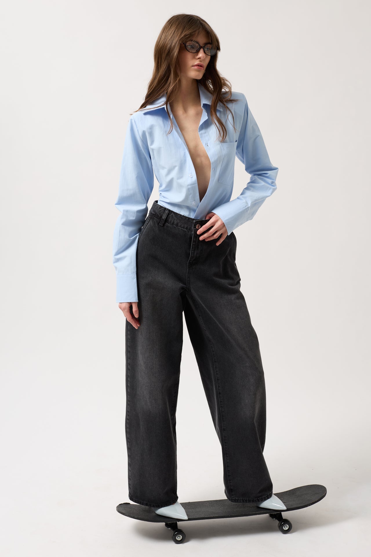 Dusuk Bel Straight Black Jeans