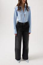 Dusuk Bel Straight Black Jeans