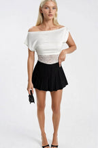 Off-Shoulder Waist Lace Detail White Blouse