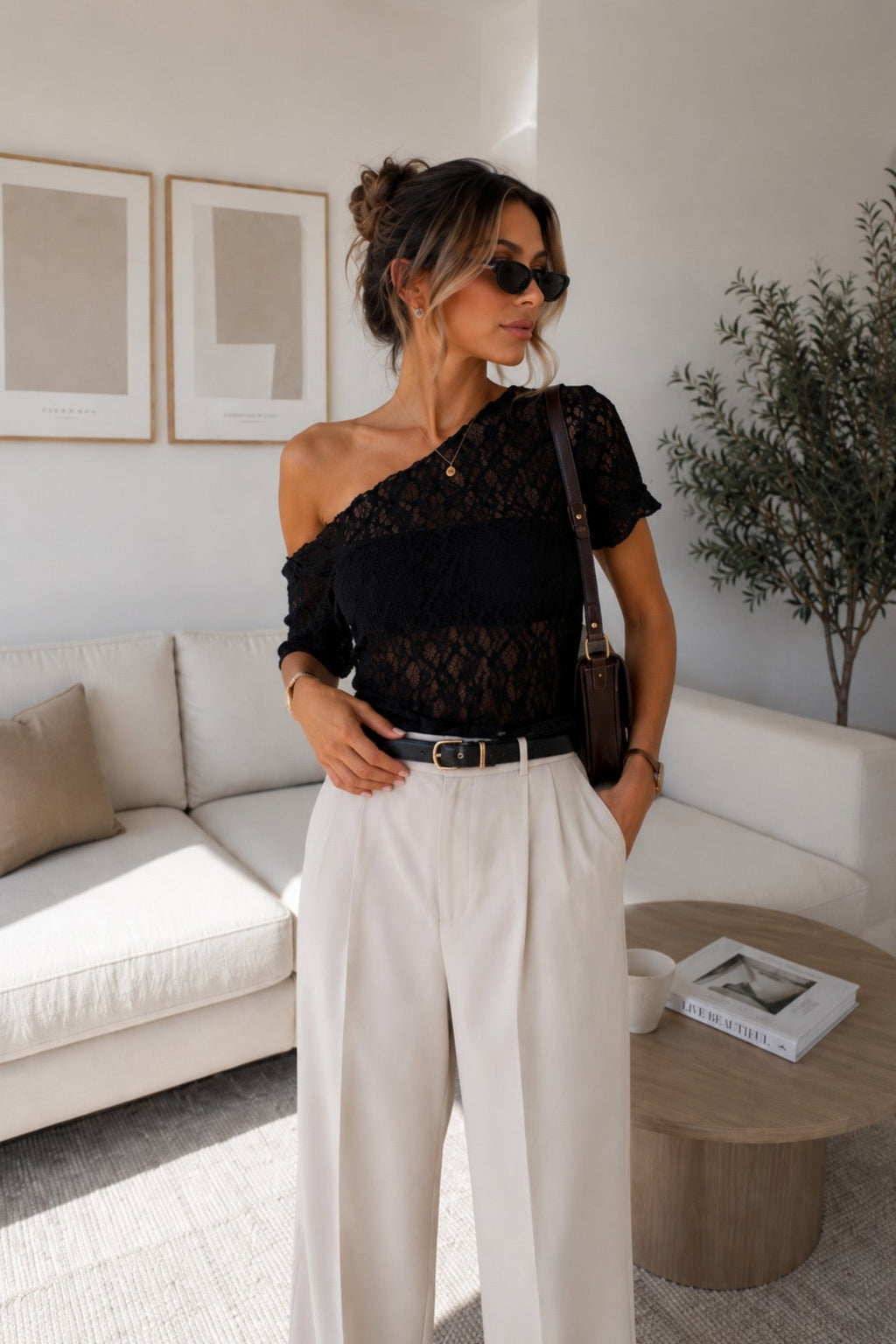 Off Shoulder Black Guipure Blouse