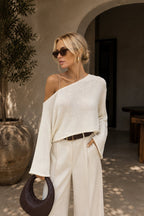 Off Shoulder Thin White Knitwear Blouse