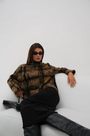 Plaid Pattern Bearded Brown Sweater